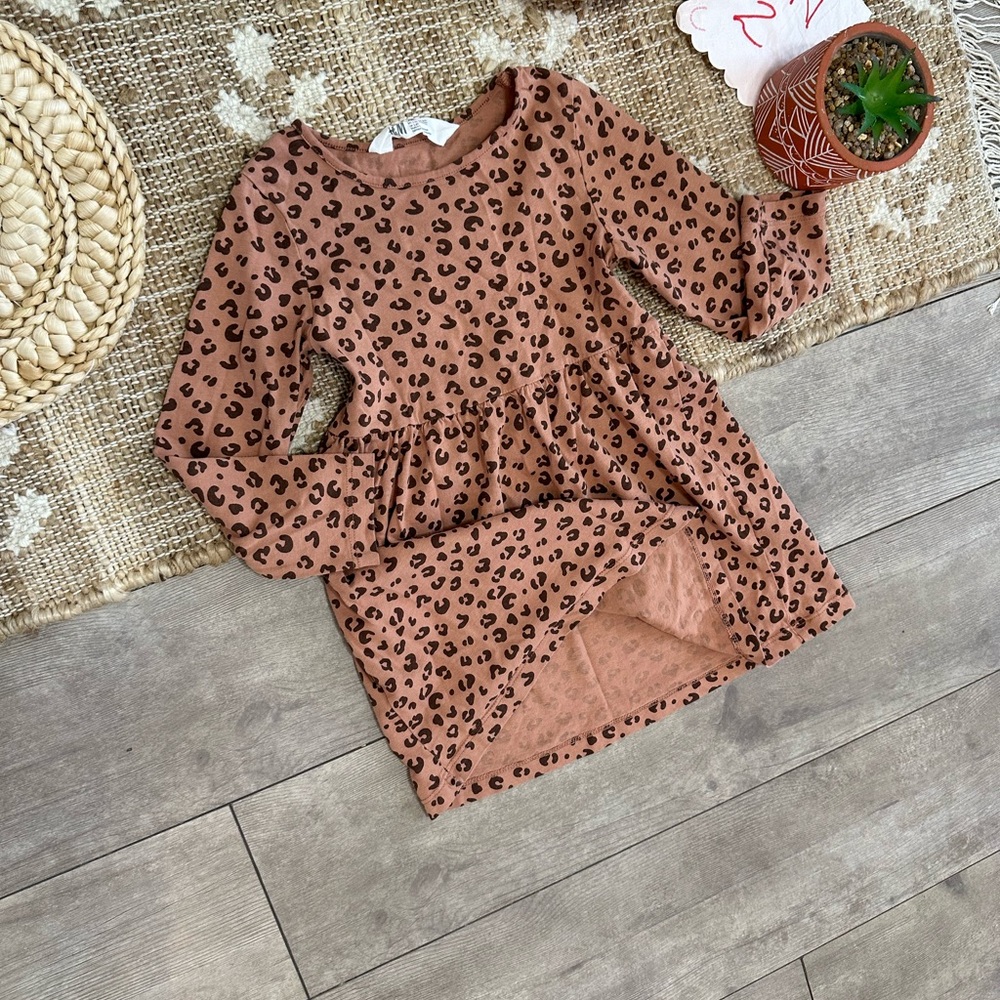 H&M Toddler Girl Leopard Print Long Sleeve Dress Cotton Dress Like New - Picture 10 of 12